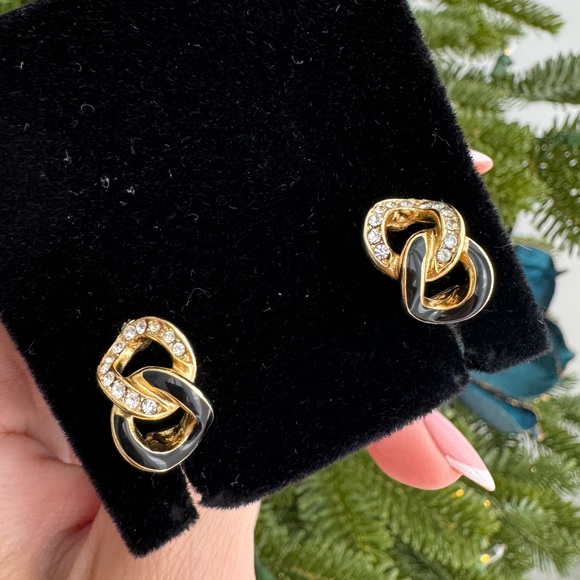 Christian Dior 18K Gold Plated enamel crystals vintage clip on earrings - Picture 11 of 16